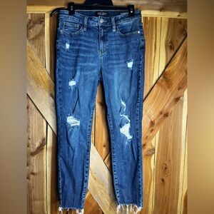 Judy Blue Relaxed Fit Jeans Size 7/28 Dark destructed Stretch Raw Hem